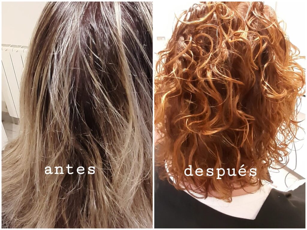 antes y despues, de unas mechas a un cobre solo con stained glass de ICON